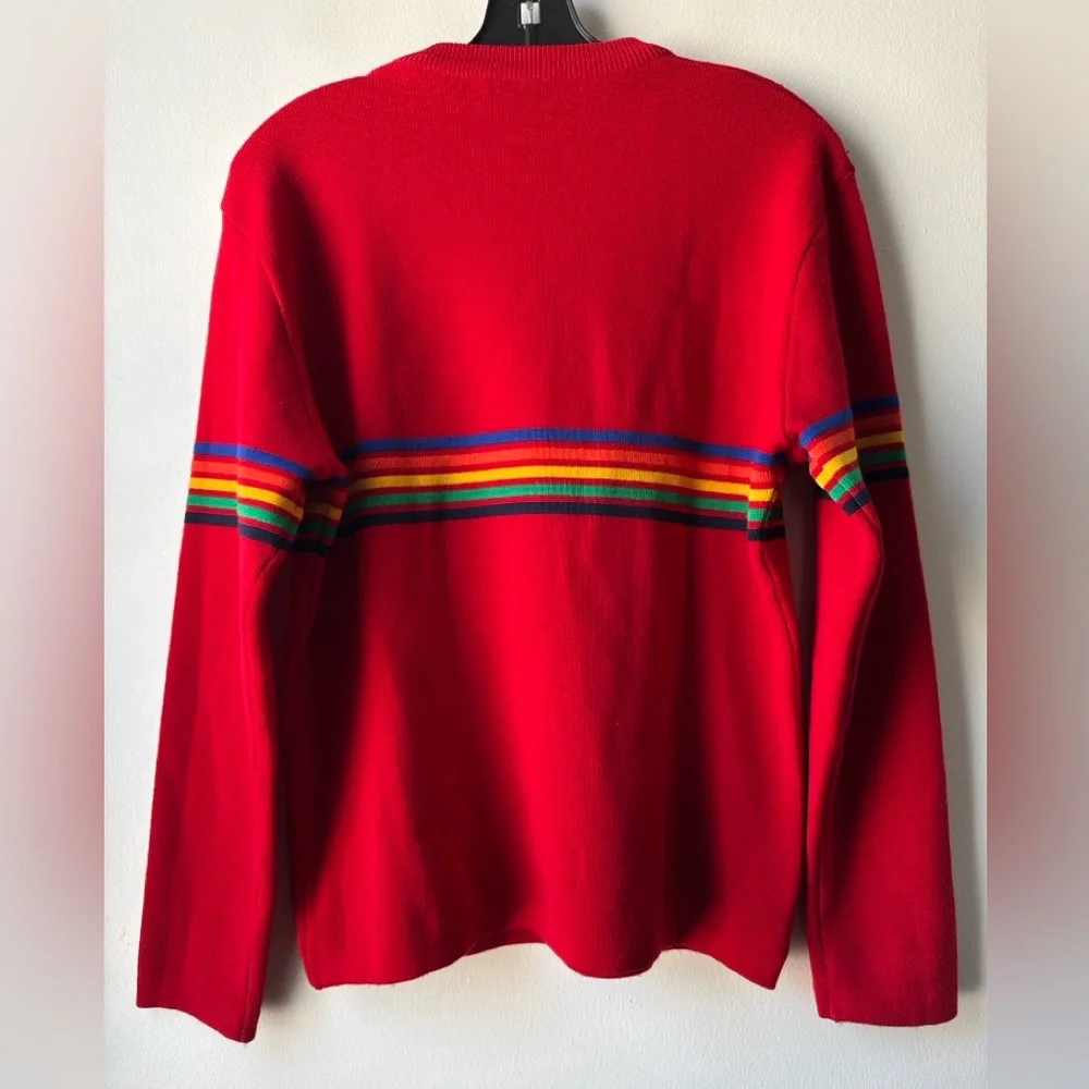 Vintage Herman’s Wool Red Sweater with Multicolor Stripes